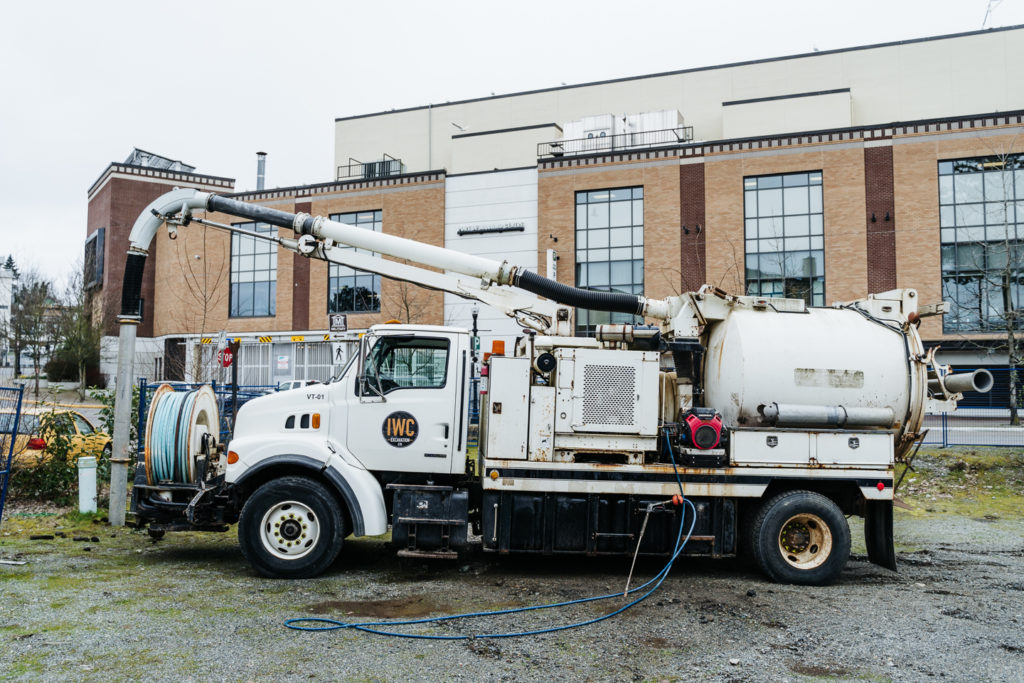 IWC Excavation site prep with vac truck for construction of Nanaimo Marriott hotel